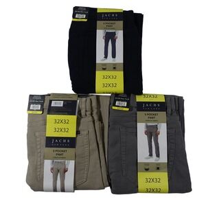 3 Pair Jachs New York Mens 32x32 Navy Gray Tan 5 Pocket Stretch Fabric Pants
